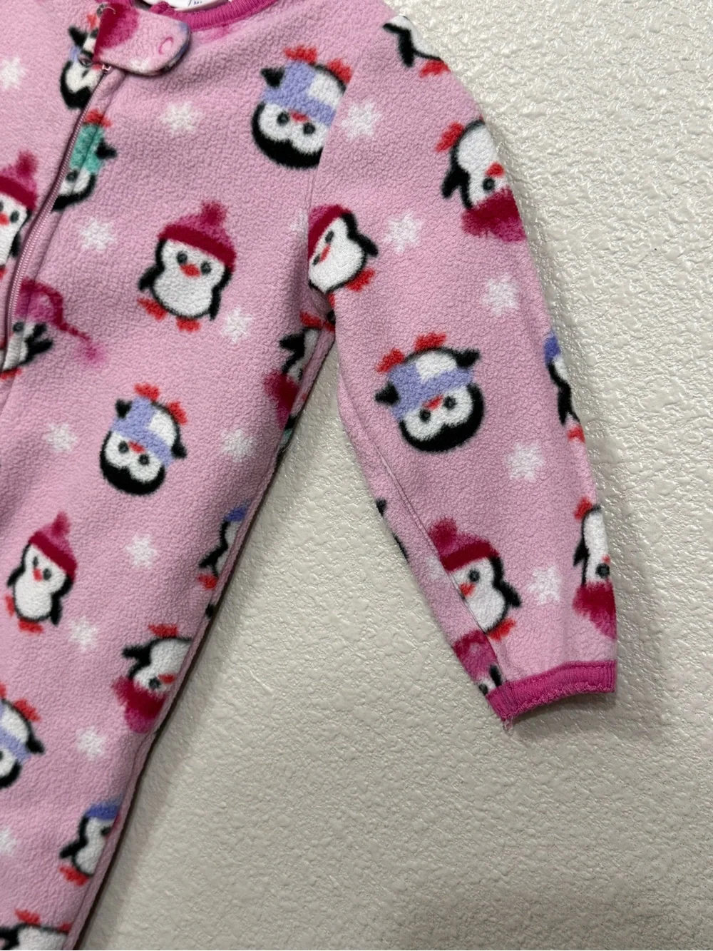 Babies R Us Pink Penguin Fleece Footed Pajamas Size 9M